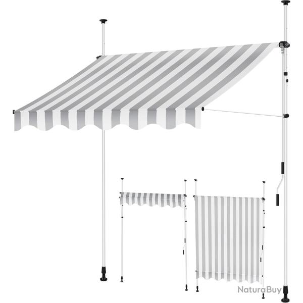 Store banne avec manivelle pour Balcon, rsistant aux UV 300 cm - Blanc/Gris
