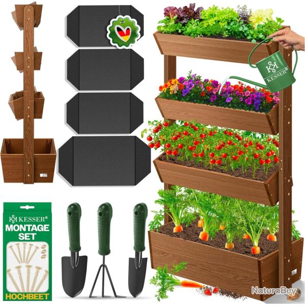 Plate-Bande sur�lev�e avec �tages, Potager Parterre d'herbes Pots Plate-Bande - 4 Sols,Brun