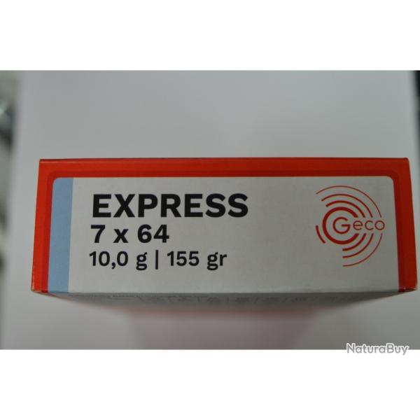 1 BOITE DE 20 MUNITIONS GECO CALIBRE 7X64 EXPRESS 10G/155GR NEUVE