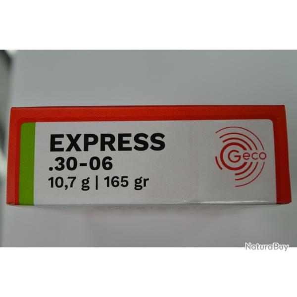1 BOITE DE 20 MUNITIONS GECO CALIBRE 30-06 EXPRESS 10.7G/165GR NEUVE