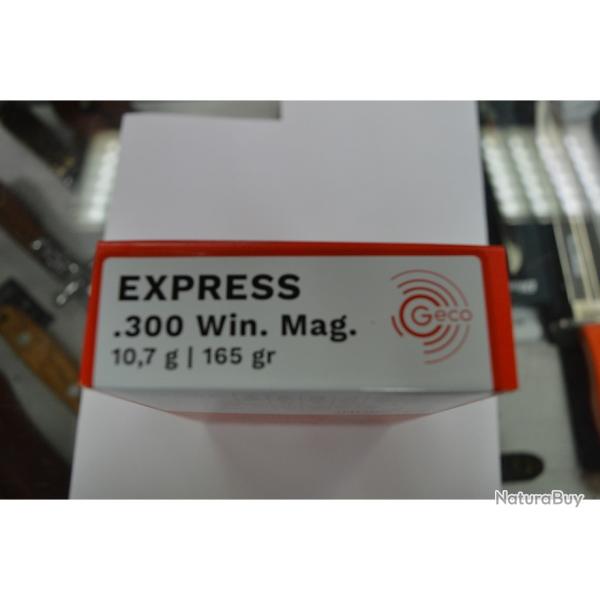 1 BOITE DE 20 MUNITIONS GECO CALIBRE 300 WM EXPRESS 10.7G/165GR NEUVE