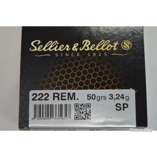 1 BOITE DE 100 MUNITIONS SELLIER & BELLOT CALIBRE 222 REM  SP 50 GR/3.24 G   NEUVE