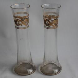 Paire Vases cristal côtes vénitiennes émaillé or