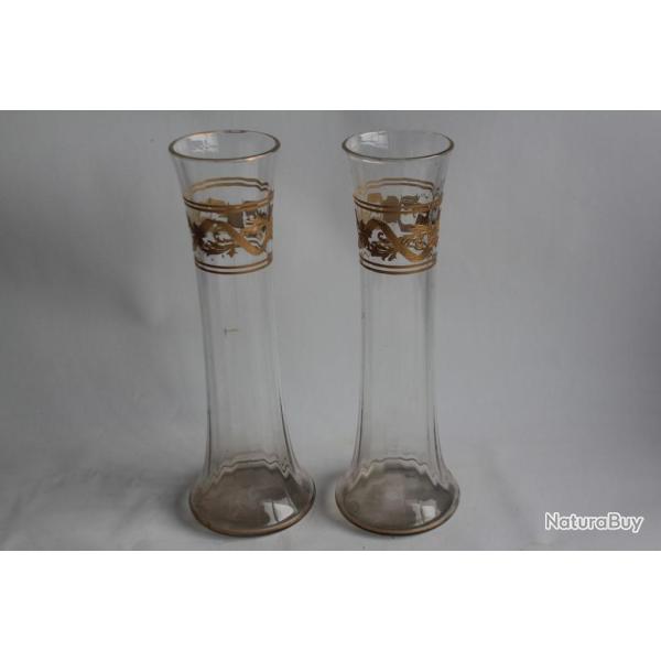 Paire Vases cristal c�tes v�nitiennes �maill� or
