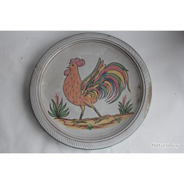 Plat c�ramique �maill�e Coq Vallauris
