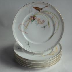 Anciennes assiettes porcelaine fine décor peint main Fleurs Insectes