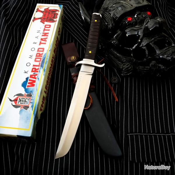 Couteau Komoran Warlord Lame Tanto Acier Inox Manche Bois d'�b�ne Etui Cuir/Kydex KO049
