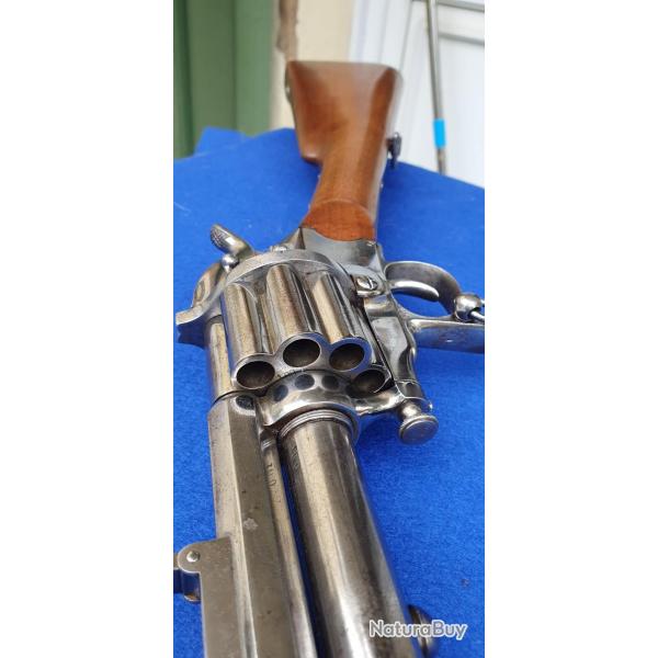 EXTRAORDINAIRE ,LEMAT CARABINE REVOLVER PERCUSSION CENTRALE BARILLET 450.COUP CENTRAL 58CF SHOT&BALL