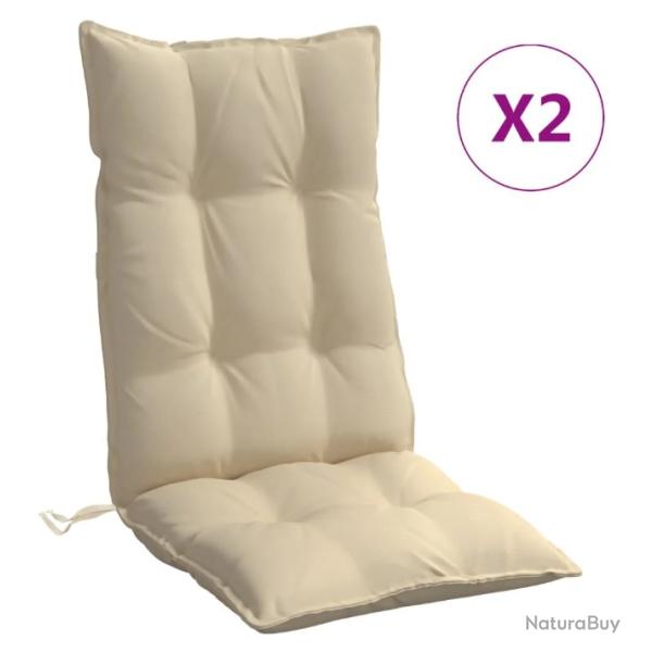 Lot de 2 coussins beige en tissu Oxford pour chaise  dossier haut 120x50x7 cm