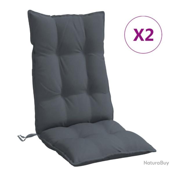 Lot de 2 coussins anthracite dossier haut 120x50x7 cm pour chaise de jardin