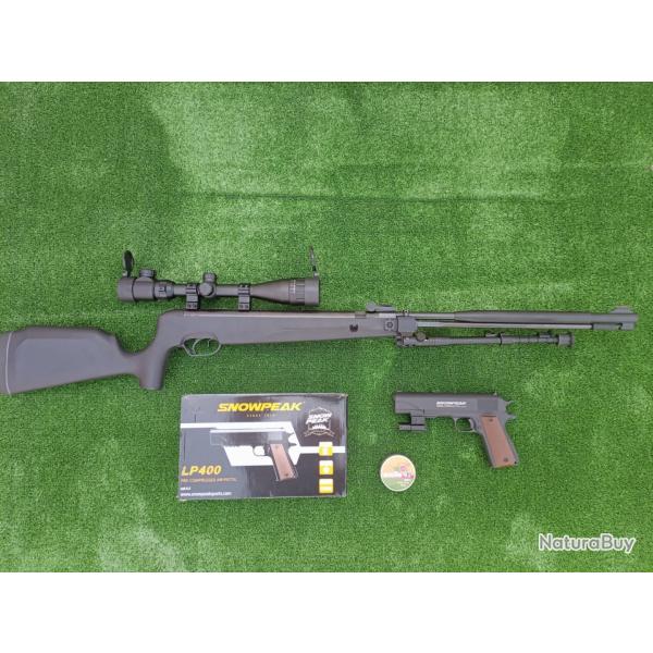 PACK-9 Carabine Piston Snowpeak SU1200S Canon Fixe Cal. 5,5 mm 19,9 j. + Pistolet-Laser LP400 4,5 mm