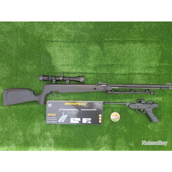 PACK-14 Carabine Piston Snowpeak SU1200S Canon Fixe 5,5 mm 19,9 j + Pistolet-Laser SP500 C. 4,5 mm