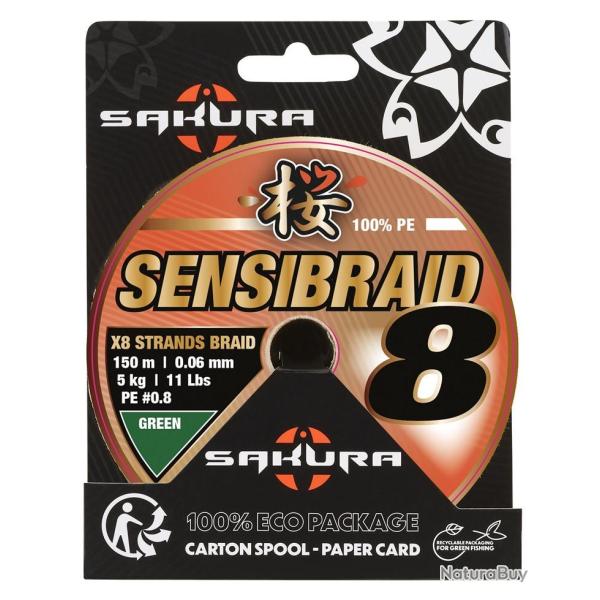 Tresse SAKURA Sensibraid 4 Brins 150m Green 0.10mm