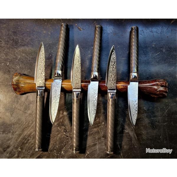 set de couteaux � steak Damas san-mai VG10 manche carbone de chez Bonetta