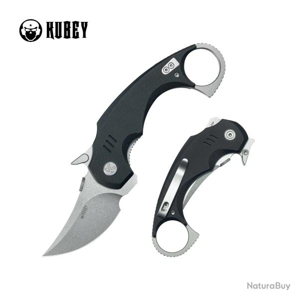 Couteau Kubey Jaw Pikal Karambit Lame Recurve Acier 14C28N Manche G-10 Noir Linerlock Clip KUB440A -