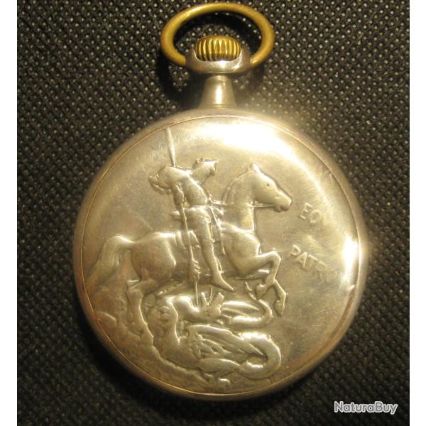 Montre de poche suisse ancienne avec Saint Georges le Victorieux, argent sterling 800, ann�es 1900