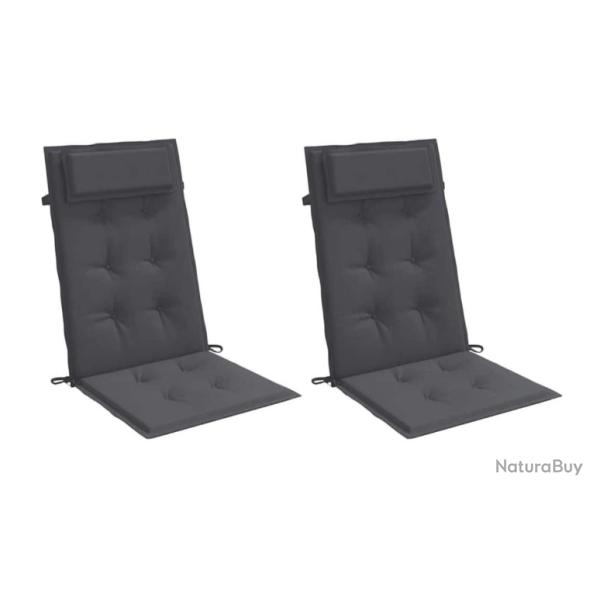 Lot de 2 coussins anthracite en tissu Oxford 120x50 cm pour chaise de jardin