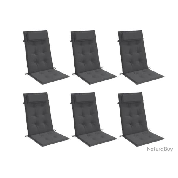 Lot de 6 coussins anthracite en tissu Oxford 120x50 cm pour chaise de jardin