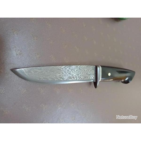 Couteau forg�  Jean Paul Sire damas barreaux motif explosion manche phacoch�re �b�ne