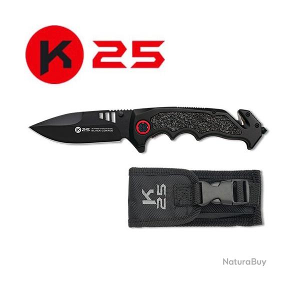 Couteau pliant tactique de poche K25 18865 - Noir - Lame 9,60 cm
