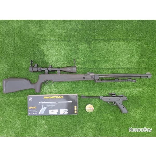 PACK-19 Carabine Piston Snowpeak SU1200S, Canon Fixe C. 4,5 mm 19,9 j+ Pistolet + LASER SP500 4,5 mm