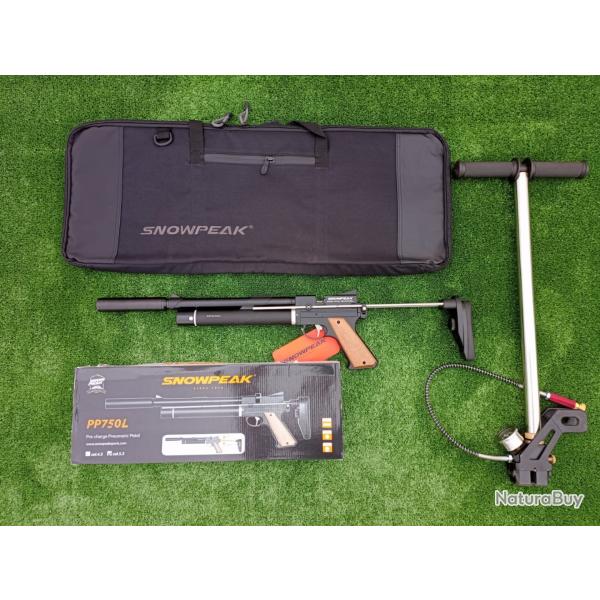 PACK COMBIN-1 ! Pistolet PCP Snowpeak PP750L Cal. 4,5 mm + Sac de Transport + Pompe pcp 3 tapes