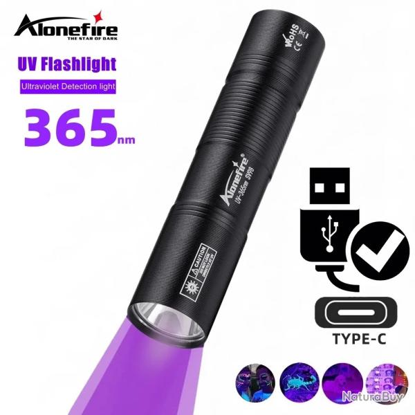 Lampe UV 365nm Rechargeable USB - D�tection Urine Animaux, Min�raux, Documents, Taches Invisibles