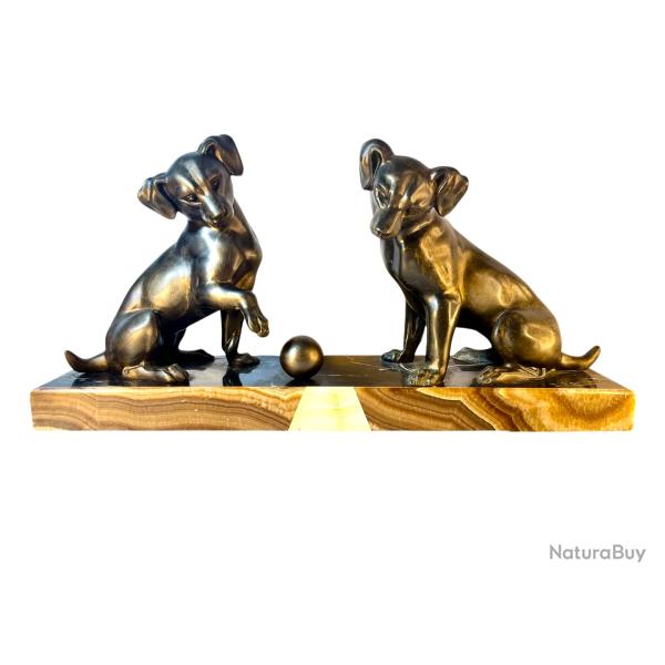 Ir�n�e Rochard deux chiens � la balle sculpture art deco