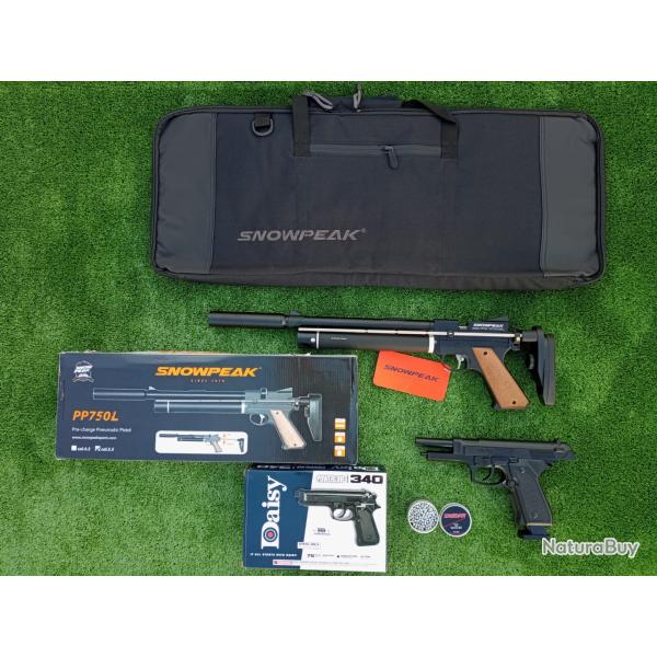 PACK COMBIN-5 ! Pistolet Snowpeak PP750L 5,5mm  + Sac Transport + Pistolet Daisy 340 Ressort Bbs