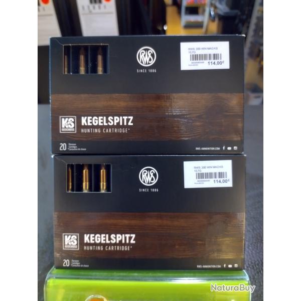 Lot de deux botes de balles rws KS calibre 300 win mag 10.7g 165gr