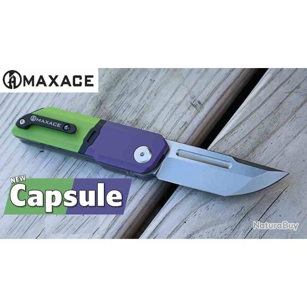 Couteau Maxace Capsule 2 Lame Acier 10Cr15CoMoV Manche G10 Vert/Violet Linerlock MAXMM272B