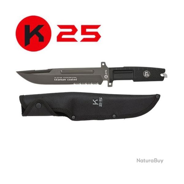 Couteau Tactique � lame fixe K25 32755 - Noir - Lame 20 cm
