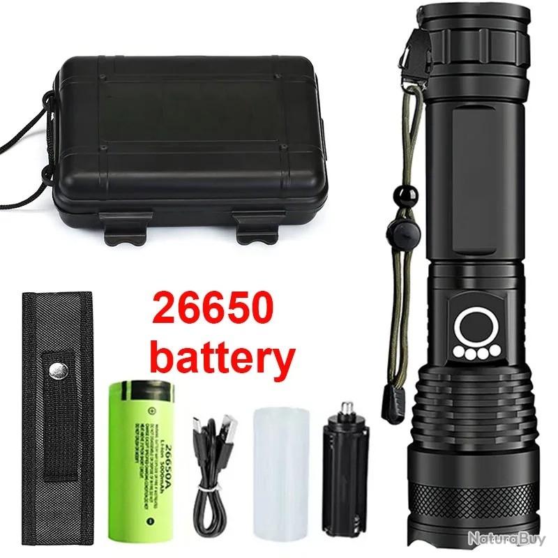 Lampe de Poche de Chargement Extérieur en Alliage d'Aluminium USB à Longue Portée avec Lumière Forte pour Camping et Randonnée, Zoom Télescopique à LED, Lampe de Poche Haute Luminosité