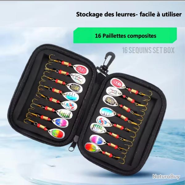 16  appts cuillers de pche leurre artificiel mtal Spinner pour brochet bar truite  pochette