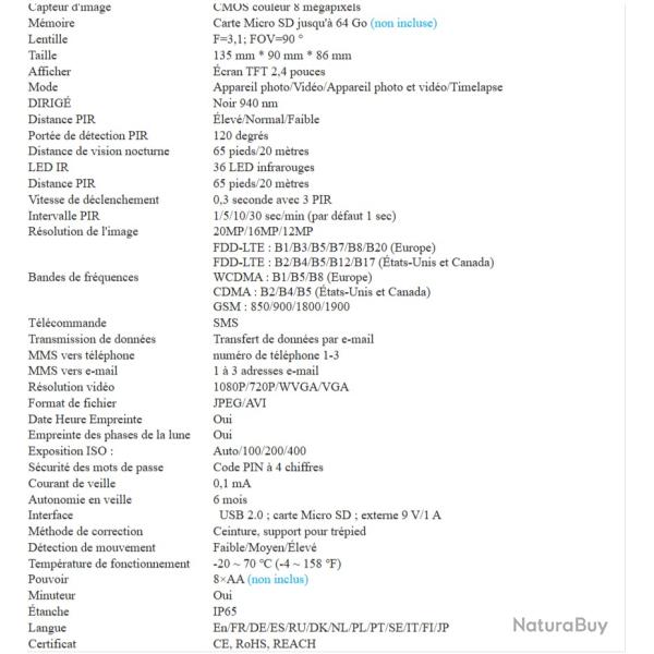 HC801LTE 4G, Harmony SMTP, MMS, SMS, extrieur, 20MP, 1080P - LIVRAISON GRATUITE