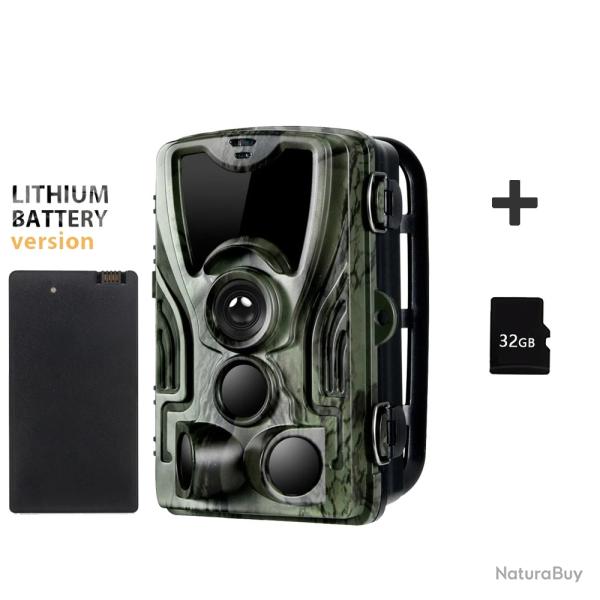 Camra de piste de chasse HC-801ALI +32gb avec batterie au lithium 5000mAh