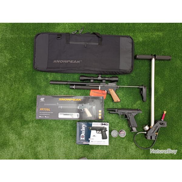 PACK COMBIN-9 ! Pistolet Snowpeak PP750L 5,5mm  + Sac Transport + Daisy 340 Bbs + Lunette 3-9 x 40