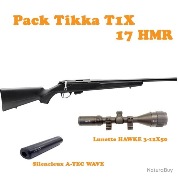 Pack carabine TIKKA T1x MTR cal.17Hmr + HAWKE 3-12x50 + ATEC WAVE 1/2x20 UNF