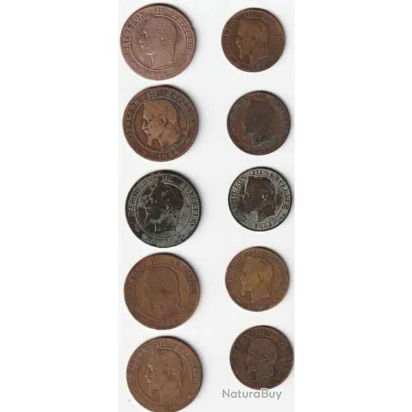 Pi�ce de Monnaie France Joli  Lot de 10 Napoleon III 5 et 10 Centimes
