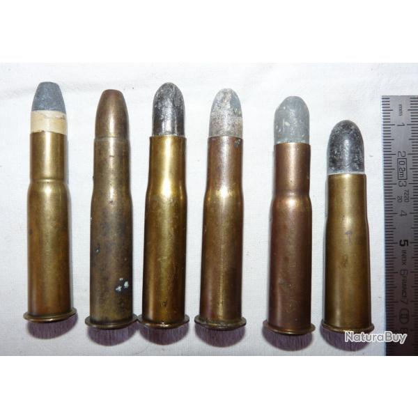 Lot de 6 cartouches d'�poque calibre 11 mm Gras 1874 en bon �tat (voir photo)