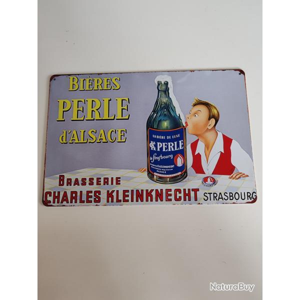 PLAQUE M�TAL  VINTAGE "BIERES PERLE,ALSACE"
