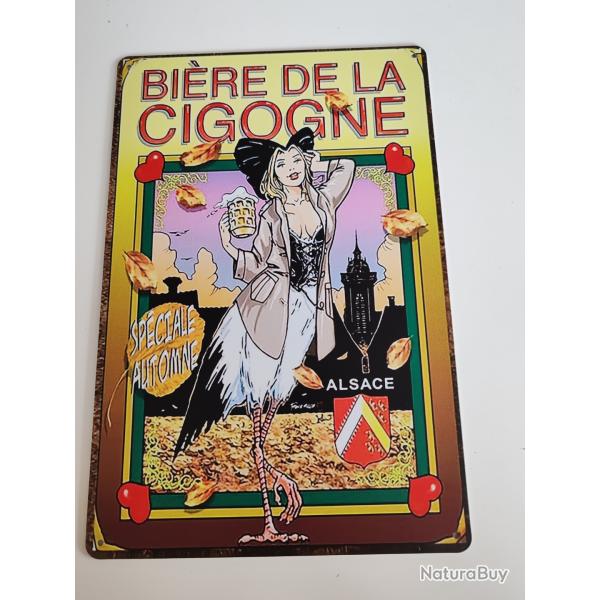 PLAQUE M�TAL  VINTAGE "BIERE DE LA CIGOGNE,ALSACE"