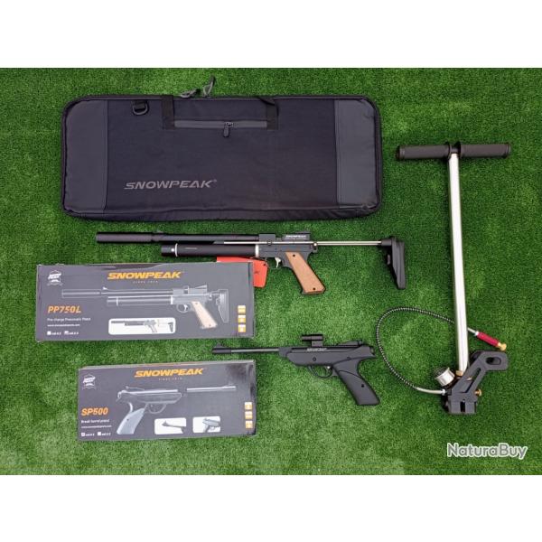 PACK COMBIN-14 ! Pistolet PCP Snowpeak PP750L C. 5,5 mm + Sac + Lunette + Pompe pcp + SP500 4,5 mm