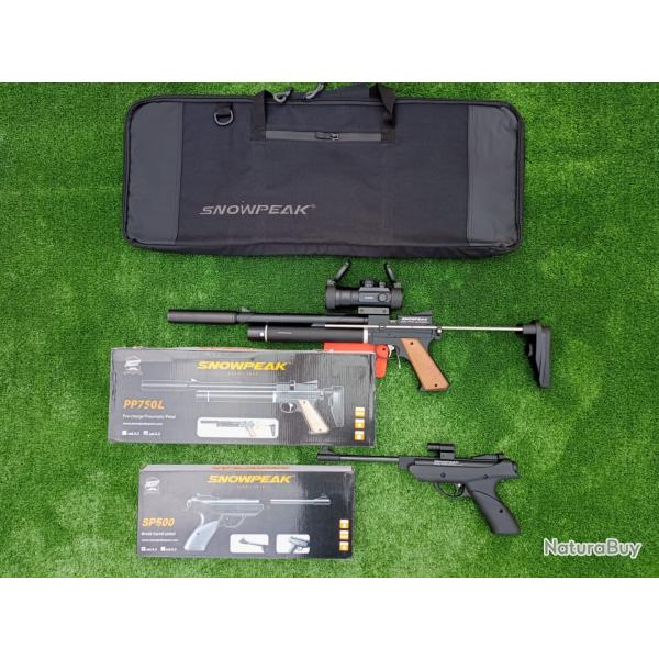 PACK COMBIN-16 ! Pistolet PCP Snowpeak PP750L C. 5,5 mm + Sac + Lunette Point Rouge + SP500 4,5 mm
