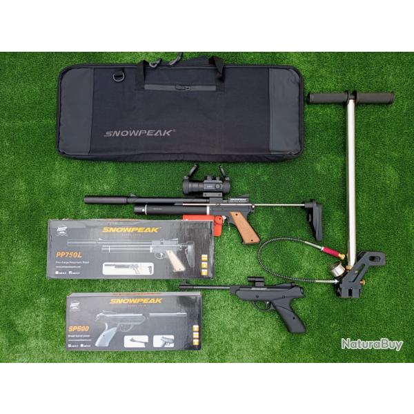 PACK COMBIN�-17 ! Pistolet Snowpeak PP750L C.4,5 mm + Sac + Point Rouge + Pompe PCP + SP500 4,5 mm