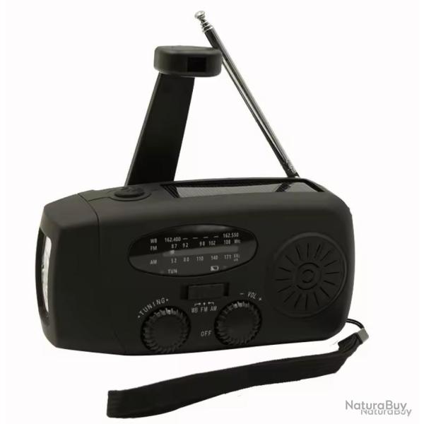 RADIO SOLAIRE MULTIFONCTION AVEC MANIVELLE POWERBANK ET LAMPE TORCHE - NOIR - LIVRAISON GRATUITE