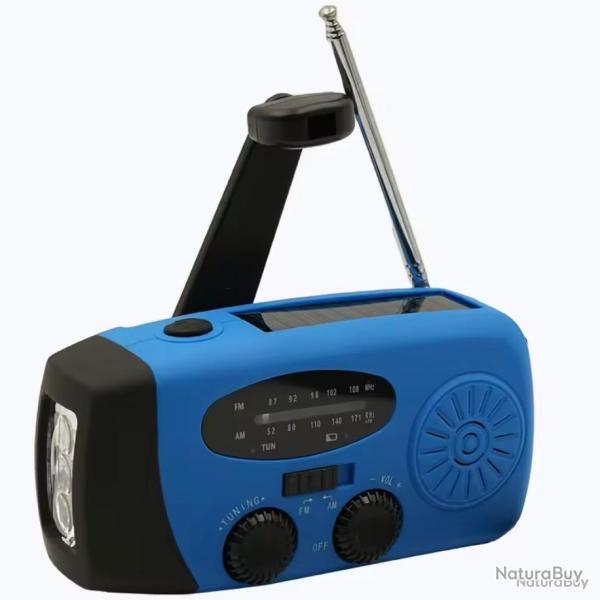 RADIO SOLAIRE D'URGENCE + POWERBANK ET LAMPE TORCHE - BLEU - LIVRAISON GRATUITE