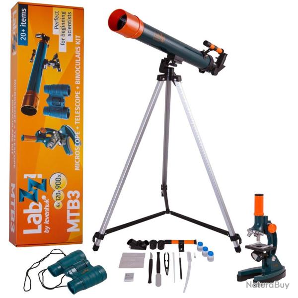 LEVENHUK - LABZZ MTB3 - Pack 3 en 1 Tlescope, Microscope et Jumelles Enfant