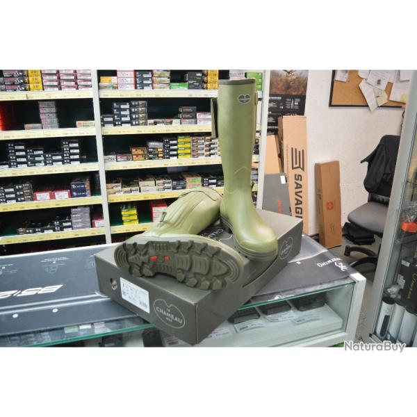 BOTTES LE CHAMEAU CHASSEUR DOUBLE CUIR VERTE TAILLE 44 MOLLET 39 NEUVE