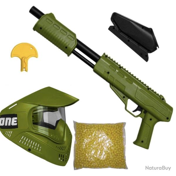 Blaster Enfants Marqueur Gotcha Gun / Fusil cal. 50 (0.5 J) incl. Chargeur, Masque & 500 Paintballs 